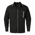 thumbnail image 3 of Mens T-shirts Men's Long Sleeve Lapel Shirt Casual Patchwork Holiday Cardigan Shirts Tops Long Sleeved Tee Shirts Men Trendy Men Turtle Neck Top Pack for Cute Athletic Tops Sleeve T for Black L, 3 of 5