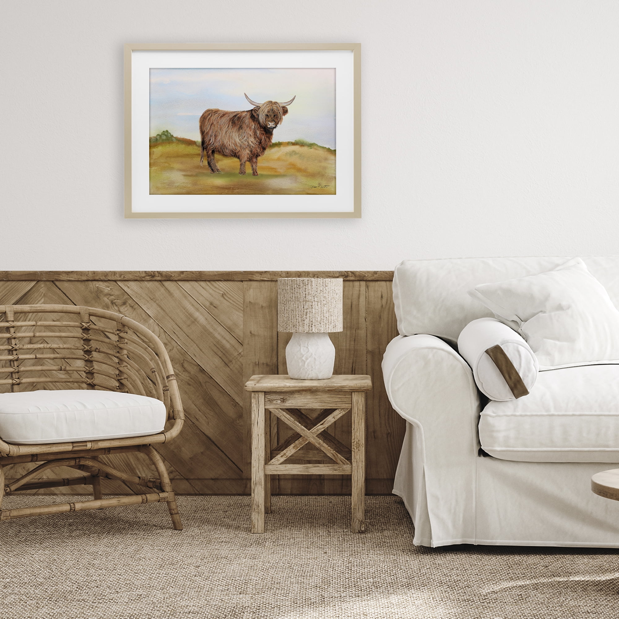 Farm Animal In Pasture Birch Framed Print Under Glass, design by Jean Plout