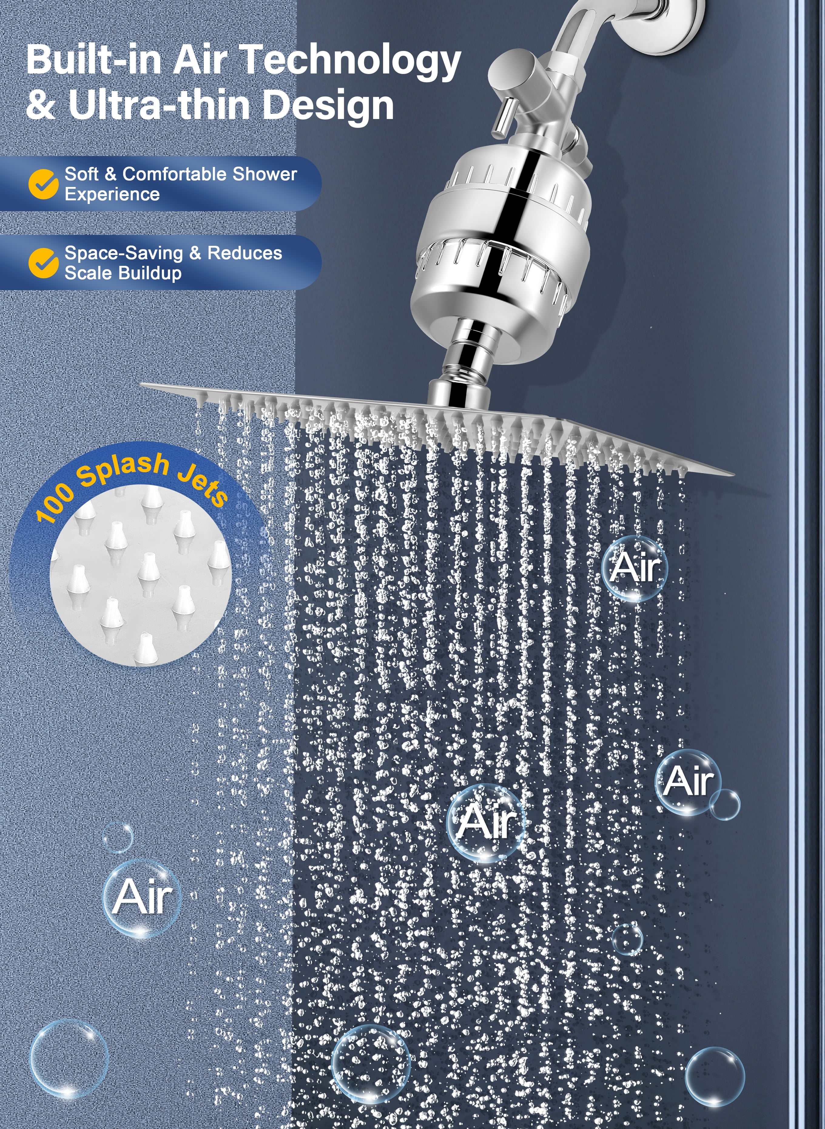 Doulami Shower Head Combo Filtered Shower Head with Handheld 8'' Dual Rainfall Showerhead 5 Settings High Pressure Handheld Showerhead