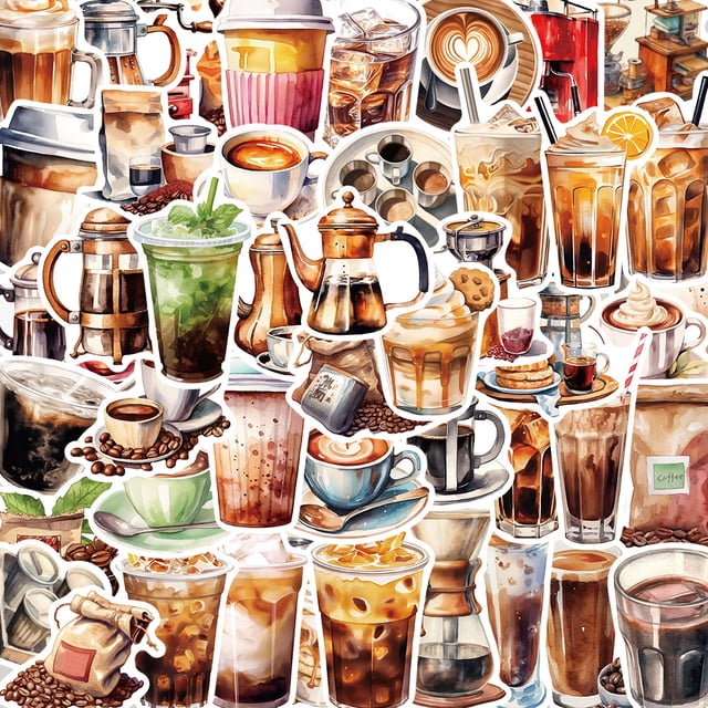 Paquete de pegatinas Coffee Lover, 50 unidades, calcomanías estéticas de vinilo