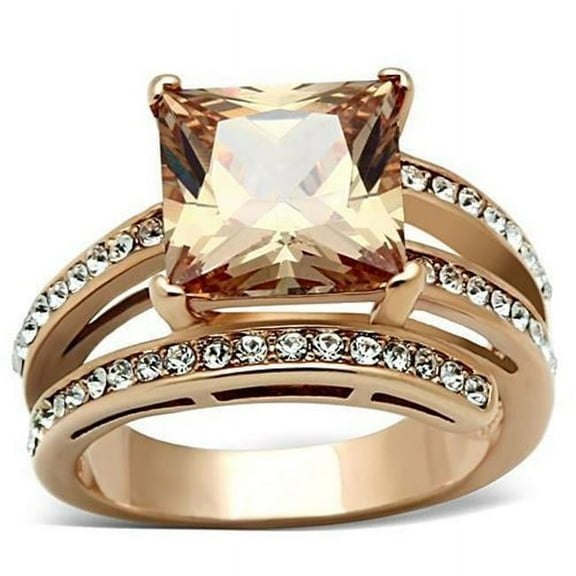 Alamode TK1665-5 Women IP Rose Gold Stainless Steel Ring with AAA Grade CZ in Champagne - Size 5