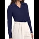 thumbnail image 3 of Camisas de Mujer de Larga, Informales, de Negocios, con Cuello en V, Suéter de Punto Acanalado, Blusas Ajustadas. Azul Oscuro XL, 3 of 5