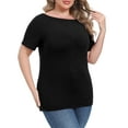 thumbnail image 2 of Gocolloa Womens Plus Size Boat Neck Short Sleeve T Shirts Slim Fit Summer Dressy Tops Tee Black 2X, 2 of 6
