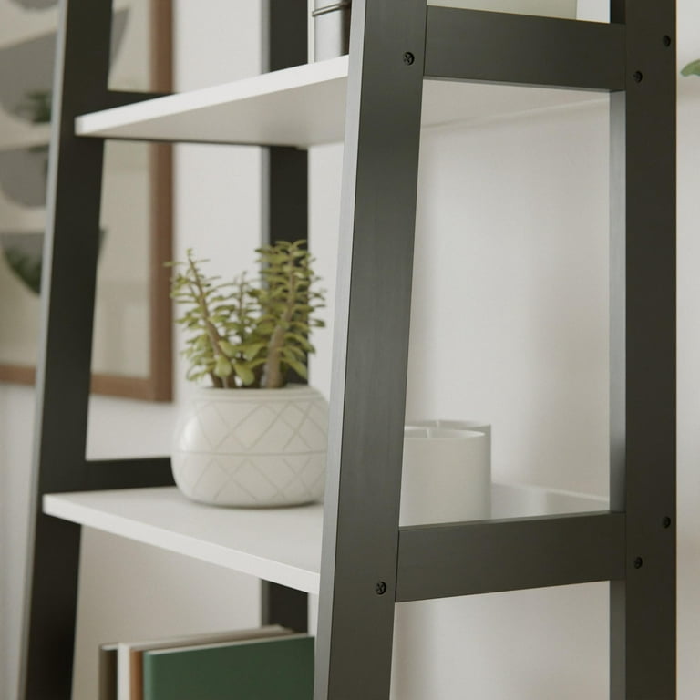 BYBLIGHT 56.5 in. White Wood 5-Shelf Ladder Bookcase Modern Bookshelf with  5-Tier Shelves BB-C0262GX - The Home Depot