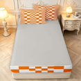thumbnail image 4 of Manfei Modern Checkered Zipper Twin Comforter Sets with Fitted Sheet and 2 Pillowcases,Art Grid Zipper Bedding Set,Orange,Light Gray Reversible,4pcs, 4 of 8