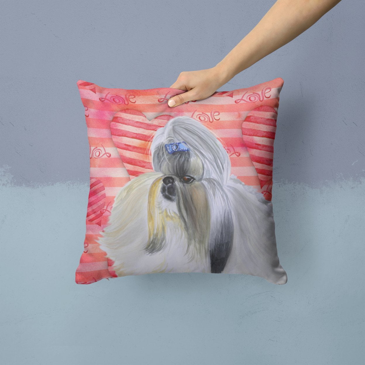 Carolines Treasures BB9753PW1414 Shih Tzu Love Fabric Decorative Pillow 14Hx14W multicolor