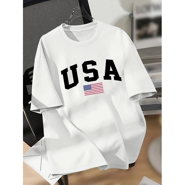 Vibrant USA Print Relaxed T-Shirt - Soft Short Sleeve Crew Neck Casual Top for Spring & Summer, Women's Comfortable Clothing for Everyday Wear, Perfect for Outdoor Activities, Travel, and Leisure