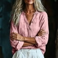 thumbnail image 4 of CHGBMOK Linen Tops for Women Casual Button Up V Neck Long Sleeve Gauze Shirt Loose Lightweight Blouses, 4 of 7