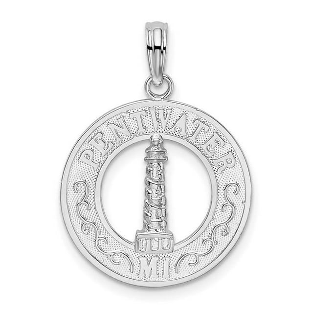 Quality Gold QC10311 Sterling Silver Polished Pentwater MI Circle with Lighthouse Pendant