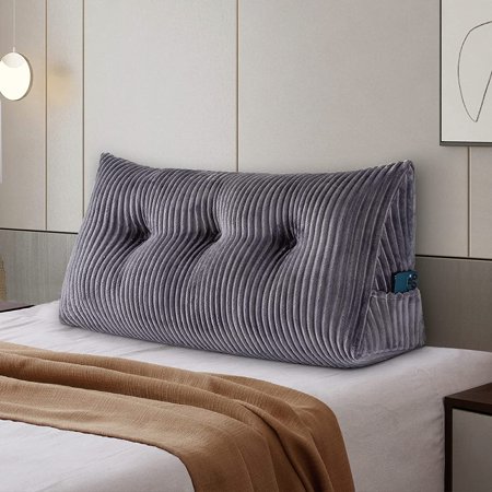 Large Headboard Pillow Headboard Wedge Pillow Bed Rest Reading Pillow Bolster Triangular Pillow for Sitting in Bed-Backrest Positioning Support Long Pillow for Daybed (Twin: 39x8x20 Inches Grey)