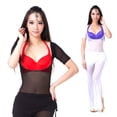 thumbnail image 3 of Long Sleeve Bodycon Gauze Top  Sheer Pure Mesh T Shirts Sexy Adult Bellydance Costumes Carnival Outfit Open Bust Leotard,Short,White,2- Summer,Semi-Opaque, 3 of 4