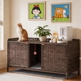 thumbnail image 2 of 47.3” Large Double Cat Litter Box Enclosure Furniture - Hidden Rattan Cabinet with Removable Mat & 2 Hooks for 2 Cats, 2 of 9