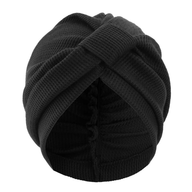 Turbante de color liso con diseño anudado elástico, tejido grueso con textura de gofre, estilo étnico indio.