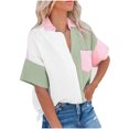 thumbnail image 2 of Aloohaidyvio terra and sky shirts plus size,Fashion Women Causal Button Patchwork Blouse Short Sleeve T-Shirt Summer Tops, 2 of 6