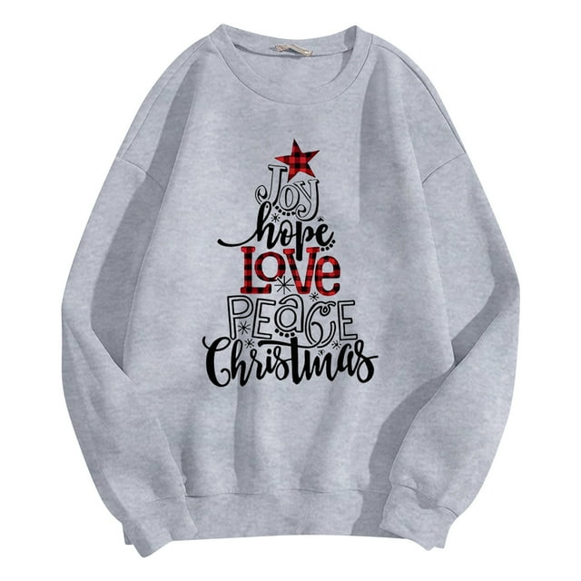 EHQJNJ Chandails en Molleton pour Femmes Tendance Graphique Vintage Mode Imprimé de Noël Col Rond Pull à Manches Longues pour Style Vacances Chandail en Molleton Oversize Col Rond Femmes