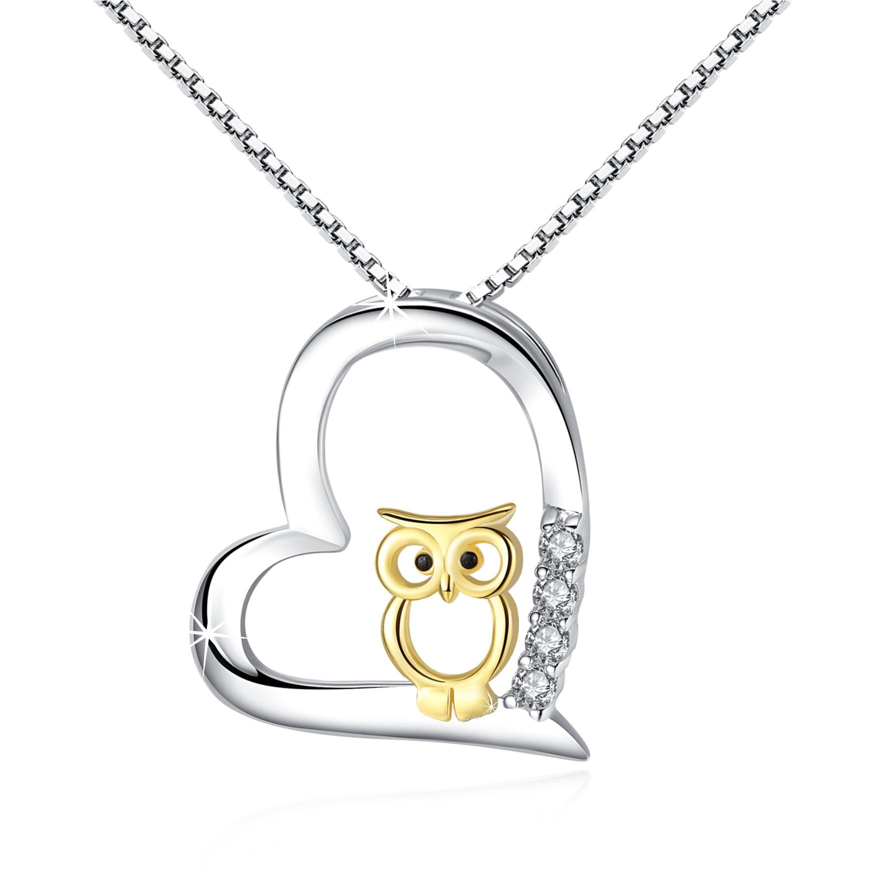 CUOKA MIRACLE Owl Necklace Heart Pendant Necklaces for Girls Women 925