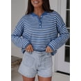 thumbnail image 3 of DOKOTOO Striped Knit Sweater Women Henley Button Front Long Sleeve Pullover Tops Soft Casual Lightweight Soft Sweaters S-2XL, 3 of 8