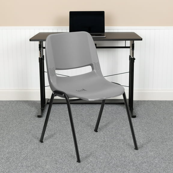 BizChair 5 Pack 880 lb. Capacity Gray Ergonomic Shell Stack Chair with Black Frame