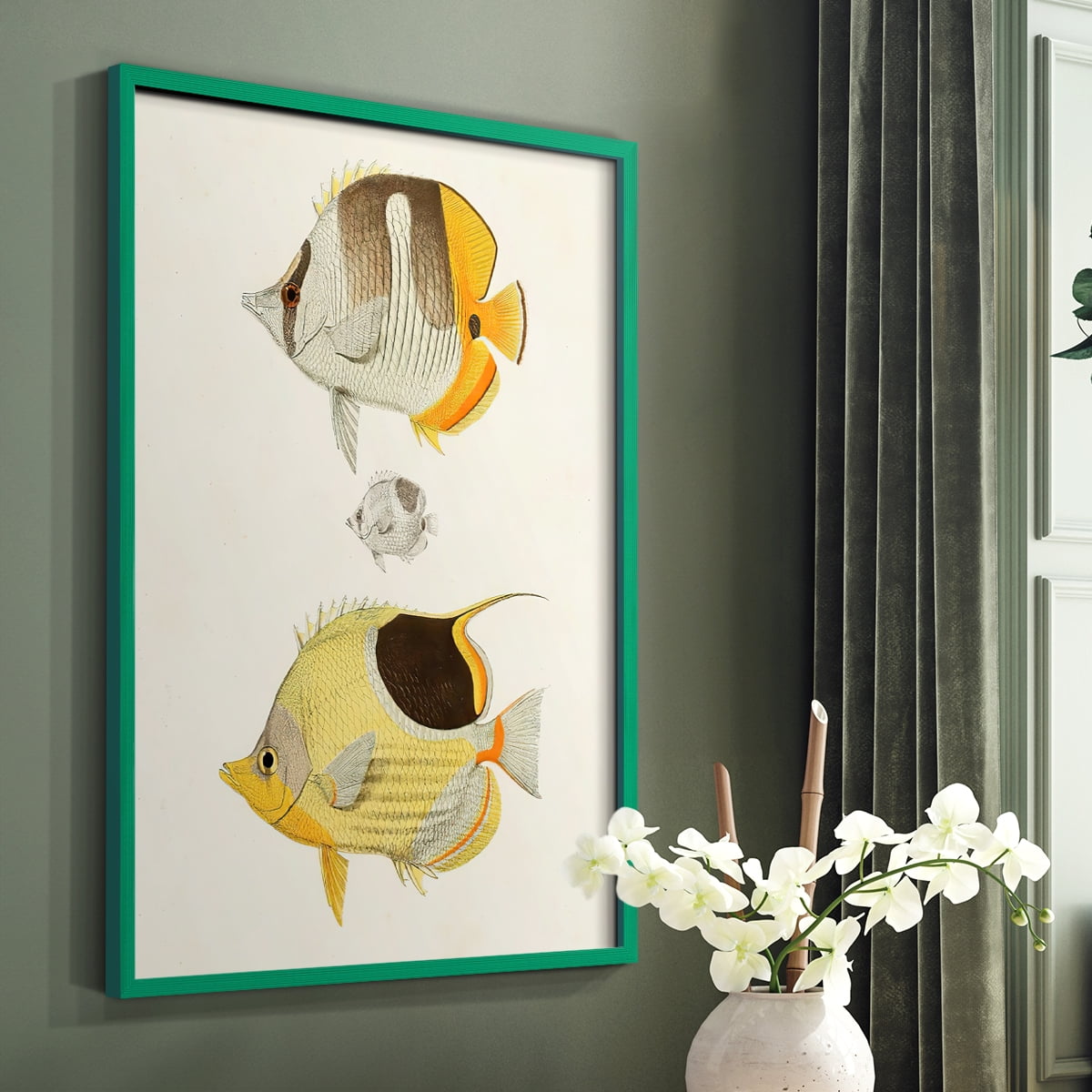 Yellow & Grey Fish II Framed Print - Solid Wood in Single Picture Frame Solid Wood 2 Framed Print