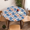thumbnail image 5 of Blue Palm Leaves Elastic Fitted Round Table Cover Orange Tropical Floral Plants Waterproof Outdoor Tablecloth for Holiday Party, Picnic, Patio & Dining Fits Tables Up to 36"-44", 5 of 8