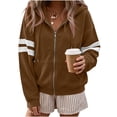 thumbnail image 4 of Women's Zip Up Hoodie Jacket Striped Sleeve Long Sleeve Casual Loose Fit Sweatshirt Coat Y2K Streetwear Spring Fall Outwear with Pocket Coffee, 4 of 7