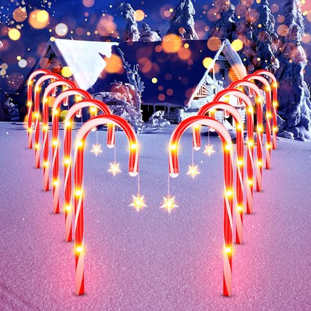 Outdoor Christmas Decorations 12 Pack Solar Christmas Candy Cane Lights with Wireless Remote Control & Bigger Solar Panel  9 Modes Bright All Night Solar Christmas Yard Pathway Decorations