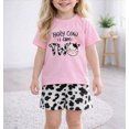 thumbnail image 2 of KPOPLK Kids Toddler Girls Clothes Infant Shorts Outfit Sets 2 Piece Casual Cow Print Short Sleeve Round Neck Top Shirt 2nd Birthday Outfit(7 Years,Red), 2 of 8