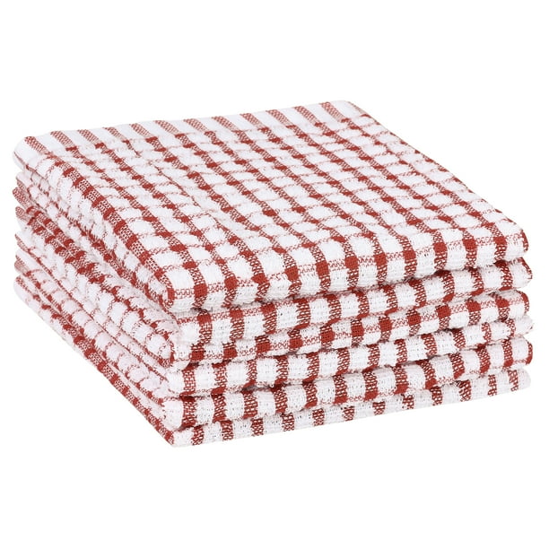 REGALWOVEN 6 Paquete de Paños de Cocina de Algodón con Rayas Finas Rojas 11" x 16"