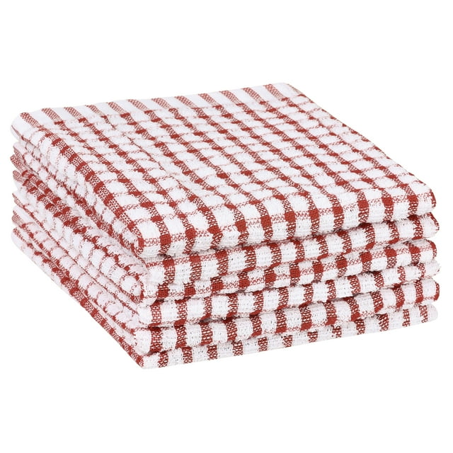 REGALWOVEN 6 Paquete de Paños de Cocina de Algodón con Rayas Finas Rojas 11" x 16"