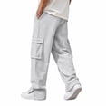 thumbnail image 3 of Glisme Trousers For Men High Waist Straight Leg Loose Fit Solid Color Slacks Simple Daily Wear 3Xl Light Gray, 3 of 8