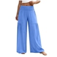 thumbnail image 5 of Kvture Womens Stretchy Palazzo Pants Summer Pleated Baggy Wide Leg High Waist Pants Casual Trousers with Pocket Blue Pant XXL, 5 of 6