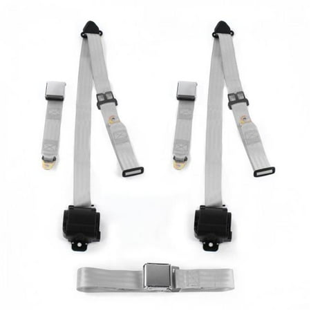 SafeTBoy Airplane 3 Point Gray & Grey Retractable Bench Seat Belt Kit for AMC 1958-1988 - 3 Belts