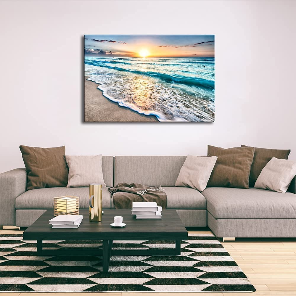 Yirtree Art Sea Waves Large Canvas Prints Wall Art Ocean Beach Frameless Pictures Paintings for Living Room Bedroom Home Decorations