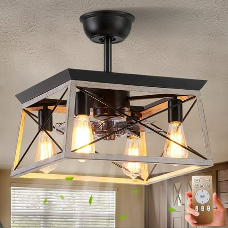 

MANXING Caged Ceiling Fan with Light 4-Light Farmhouse Bladeless Ceiling Fan with Lights and Remote Rustic Ceiling Fan for Living Room Bedroom Kitchen