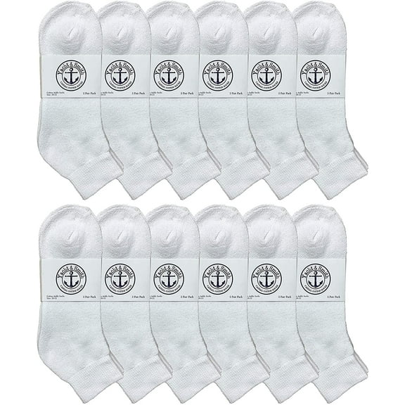 12 Pairs SOCKS'NBULK Men's White Ankle Socks Quarter Length, 10-13
