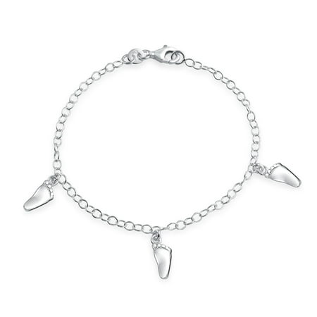 925 Silver Childrens Tiny Footprints Kids Charm Bracelet 6in