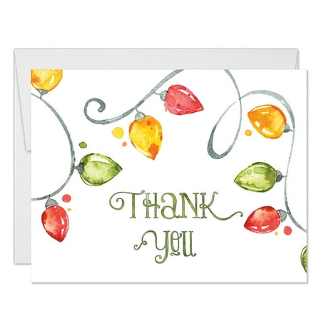 Light String Christmas Card Holder Colorful Christmas Lights Thank You Cards with Envelopes ( Pack of 25 ) Holiday Light String Bulbs Thanks Gracias Notes Seasonal Festive Celebration Bright Thank You Notecards Excellent Value VT0070B ()