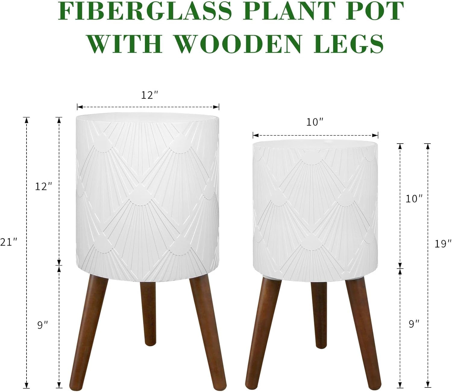 XYJBHB White Plant Pot with Stand, Large Modern Standing Planters Flower Pots for Indoor Outdoor with Drainage Holes and with Legs (Plant Not Included) 2 Pack, 10 & 12 Inches