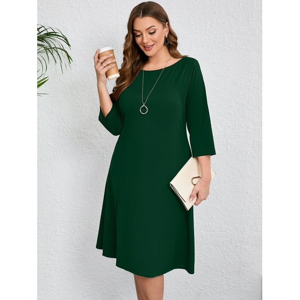 SHOWMALL Women's Plus A-Line Swing Dress Dark Green 5X Casual Dress 3/4 Sleeves Midi Dress Boat Neck Flowy Dress with Pockets - Walmart Business Supplies SHOWMALL Women's Plus A-Line Swing Dress Dark Green 5X Casual Dress 3/4 Sleeves Midi Dress Boat Neck Flowy Dress with Pockets - Walmart Business Supplies
