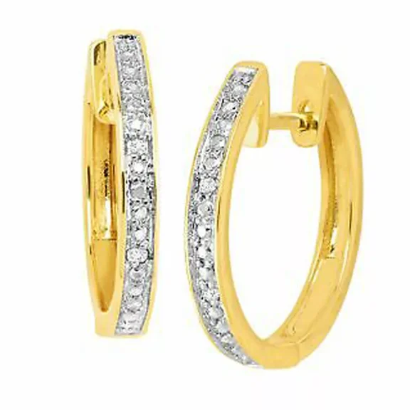 Hoop Earrings with Round Cut Simulated Diamond, 14K Yellow Gold Plated Sterling Silver, Elegant Everyday Jewelry for Women