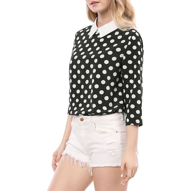 INSPIRE CHIC Chemisier pour Femme à Col Peter Pan Contrastant, Manches 3/4