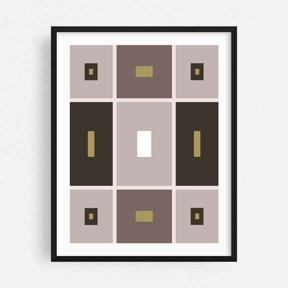 Criss Cross Abstract Browns Creams Gold White - Digital Art Geometric Minimalist Modern Art Pattern Abstract Mid-Century Modern Bauhaus Black Framed Wall Art Print 8 x 10 inches
