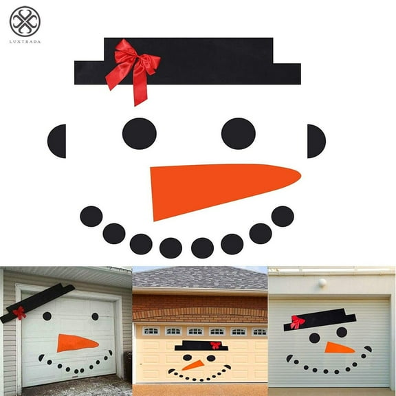 Luxtrada Snowman Face Christmas Garage Door Decoration- DIY Snowman Non-Woven Archway Door Decoration with Hat Bow Eyes Nose Teeth for Window Car Decor
