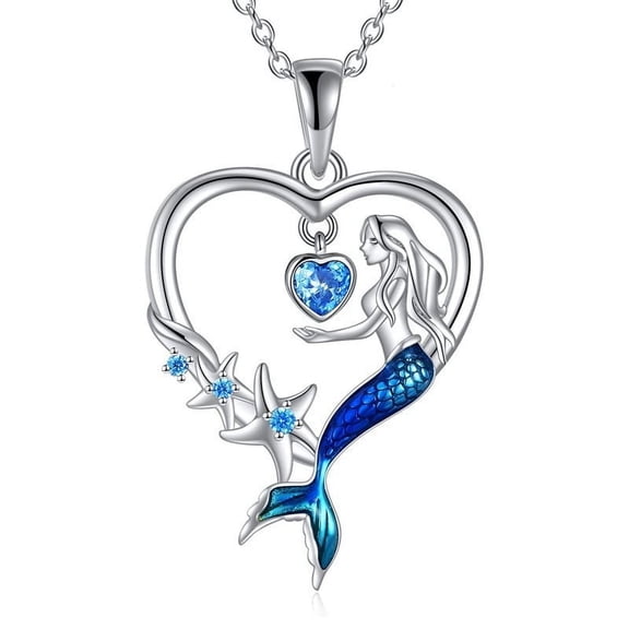 Ocean Necklace 925 Sterling Silver Mermaid/Turtle/Wave/Compass Pendant Necklace Beach Jewelry Gift for Women