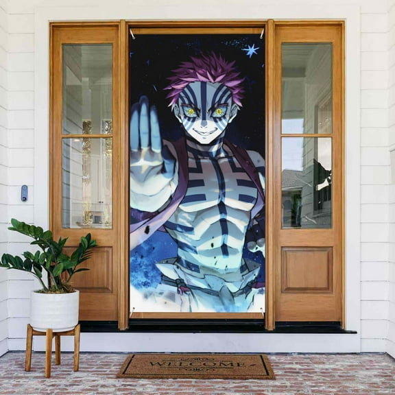 Door Cover Decoration Demon Slayer Akaza Hanging Banner Backdrop Tapestry Outdoor Party Decor 72.8 x 35.4 Inch
