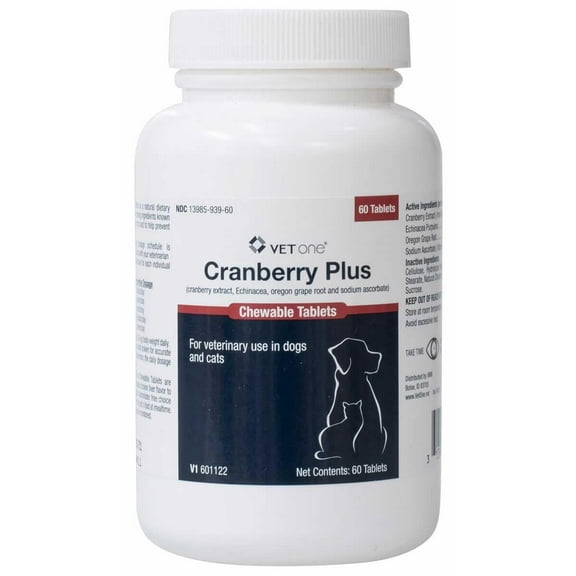 Vet One Cranberry Plus for Dogs & Cats - Urinary Tract & Bladder Support - 60 Chewable Tablets