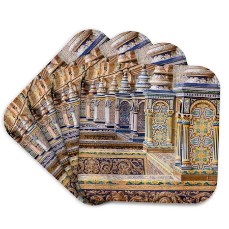 3drose, Spain, Andalusia, Seville. Plaza De Espana Ornately Decorated., Set of 4 Coasters - Soft