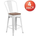 thumbnail image 4 of BizChair 4 Pack 24" High White Metal Counter Height Stool with Back and Wood Seat, 4 of 15
