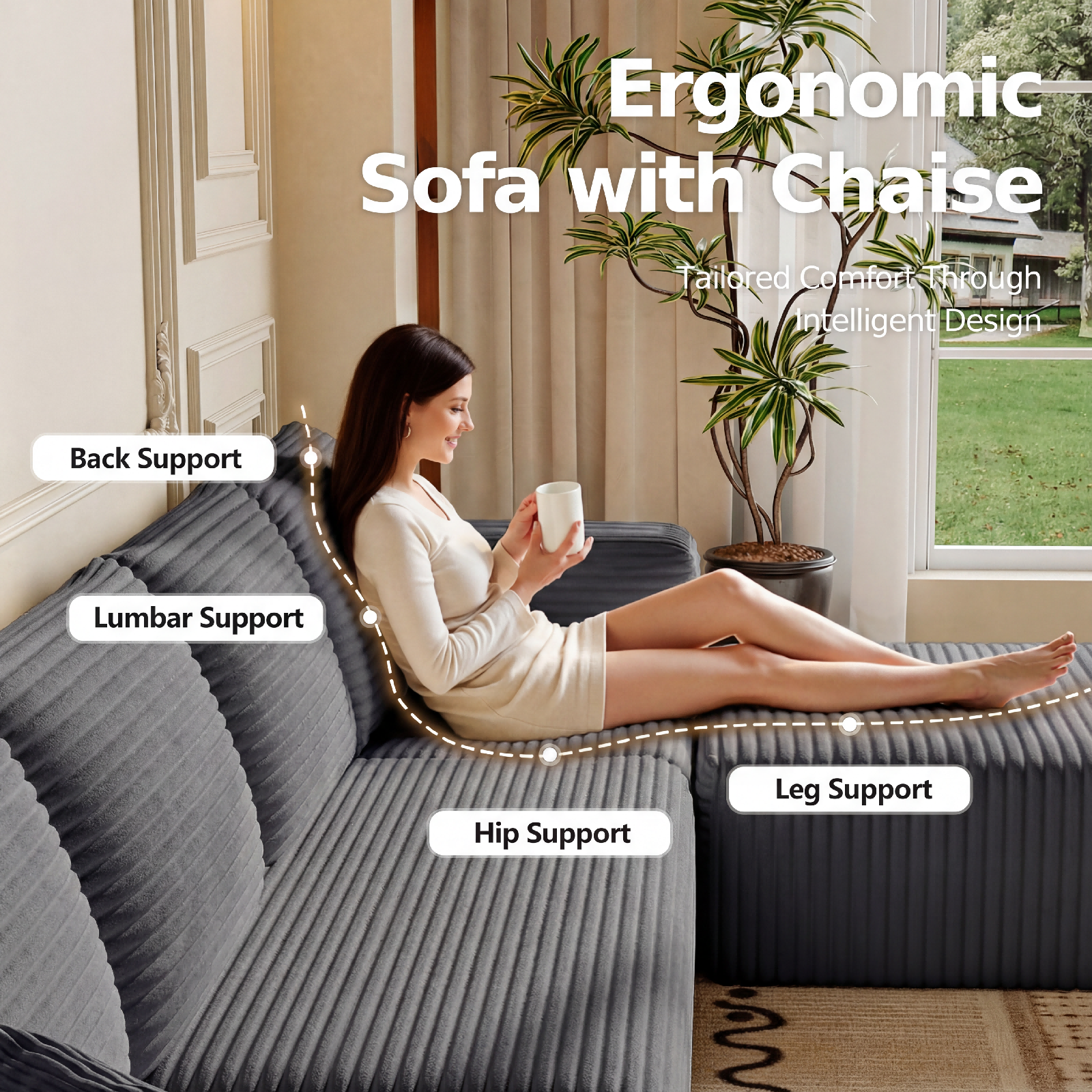 Liaroo 134.7" U-Shaped Sectional Sofa, Gray Modular photo 7