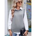 thumbnail image 6 of Womens Crew Neck Bowknot Solid Color Button Side Slit Pullover Tops 2025 Cute Knitted Fashion Sweaters Grey XL, 6 of 7
